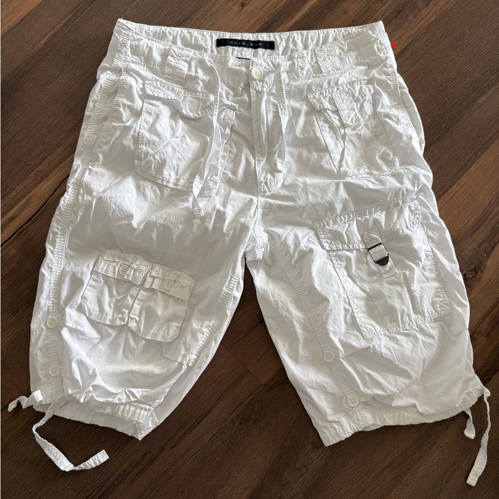 Sean John White Cargo Shorts Lightweight Cotton